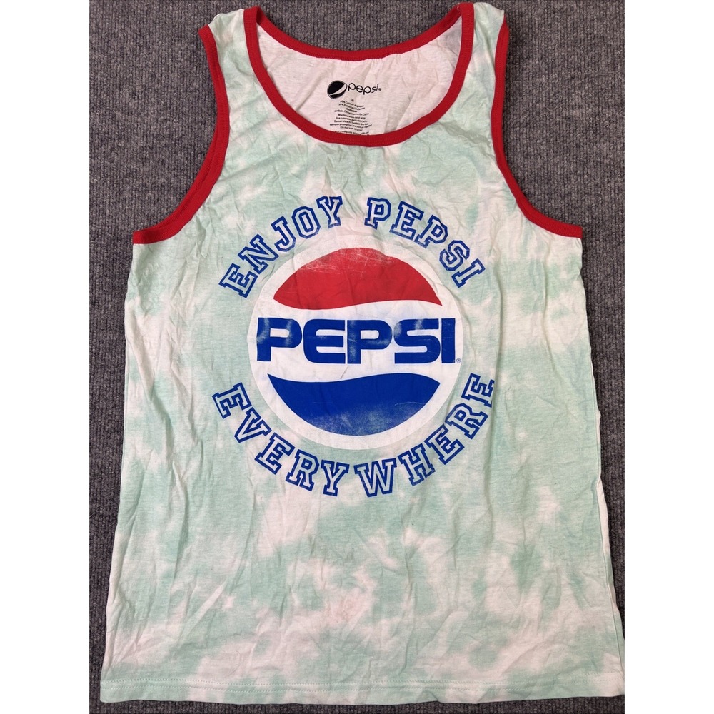 Pepsi "Enjoy Pepsi Everywhere" Graphic Tank Top‎ Adult Medium Green Tie Dye